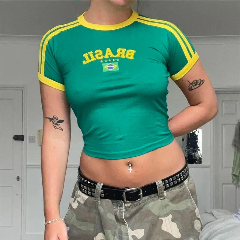 Aesthetic Women's Letter Print Gothic Cut Top Street Apparel Grunge Baby T-shirt Retro Casual Short Sleeve T-shirt Y2k Clothing